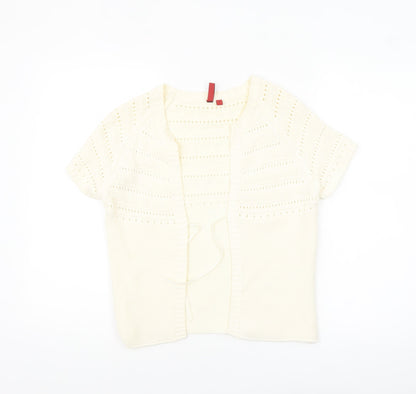 Fransa Women Ivory Short Sleeve Open Knit Cardigan M