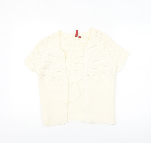 Fransa Women Ivory Short Sleeve Open Knit Cardigan M