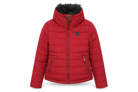 Diesel Womens Red XS Puffer Jacket Faux Fur Hood Winter Coat