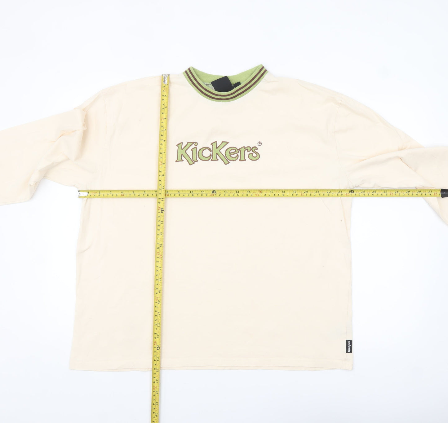Kickers Men’s Beige Long Sleeve Crew Neck Embroidered Logo Top Size L