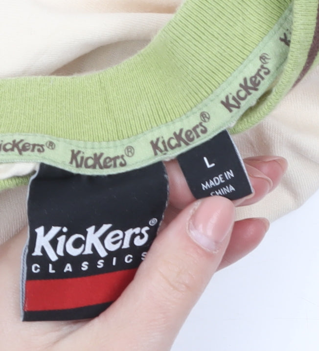 Kickers Men’s Beige Long Sleeve Crew Neck Embroidered Logo Top Size L