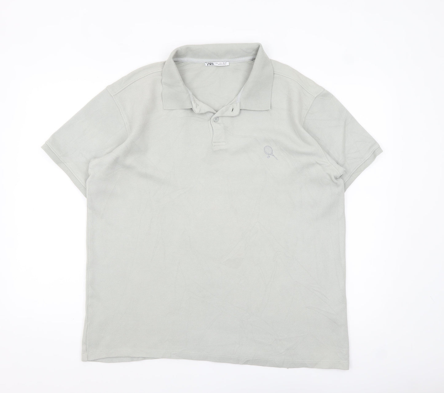 Zara Men's Grey Cotton Polo Shirt Size L Short Sleeve Casual