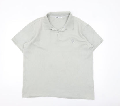 Zara Men's Grey Cotton Polo Shirt Size L Short Sleeve Casual