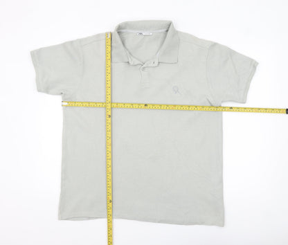 Zara Men's Grey Cotton Polo Shirt Size L Short Sleeve Casual