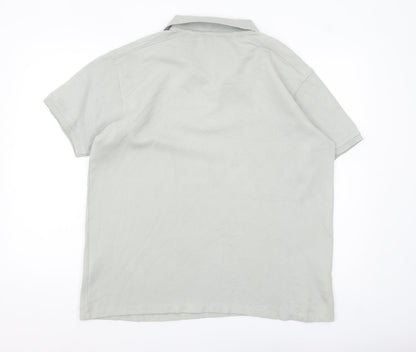 Zara Men's Grey Cotton Polo Shirt Size L Short Sleeve Casual