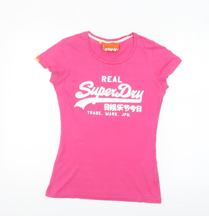 Superdry Womens Pink Cotton Slim Fit Short Sleeve T-Shirt S