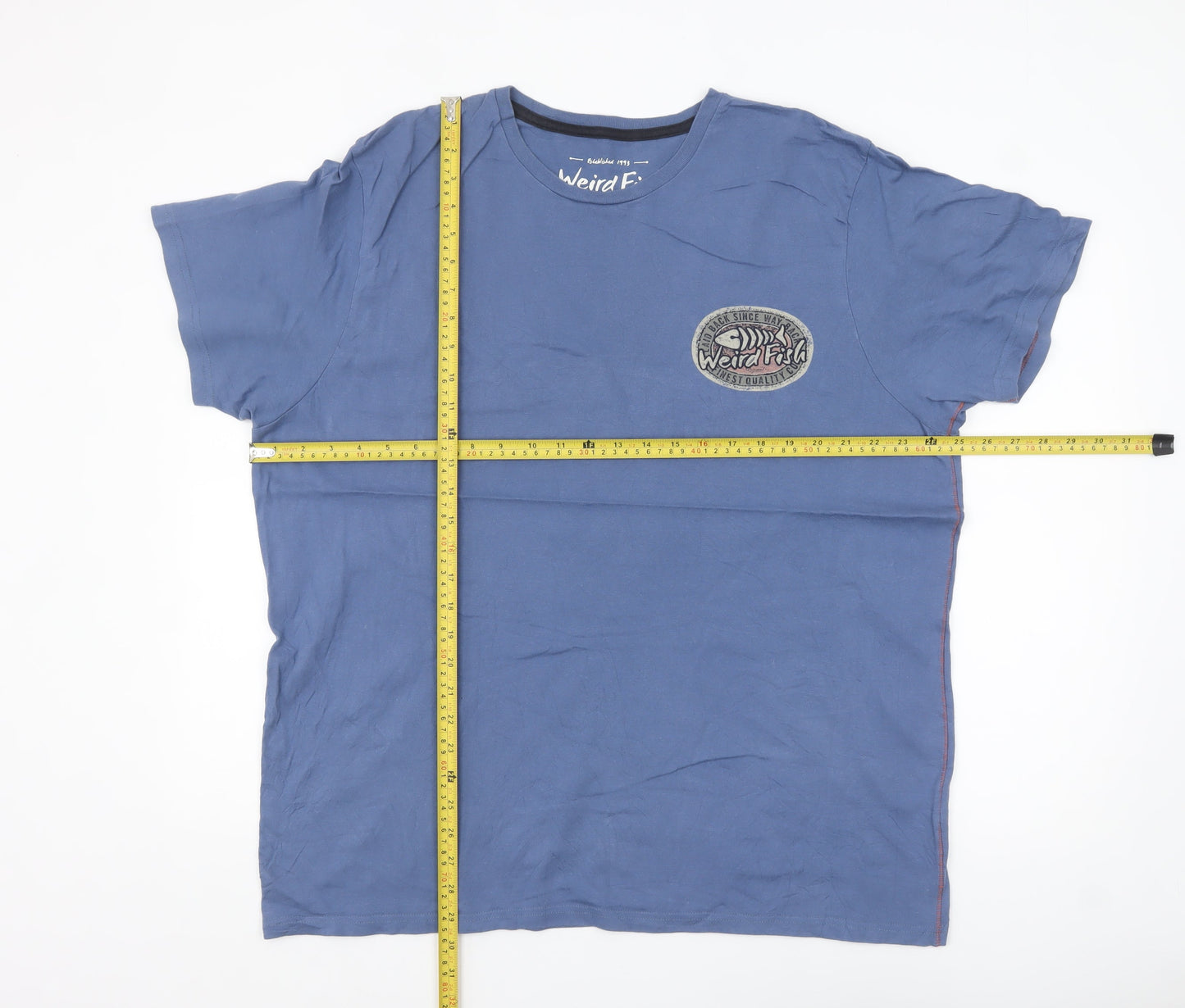 Weird Fish Men's Blue Cotton Graphic T-Shirt XL Casual Summer