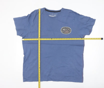 Weird Fish Men's Blue Cotton Graphic T-Shirt XL Casual Summer