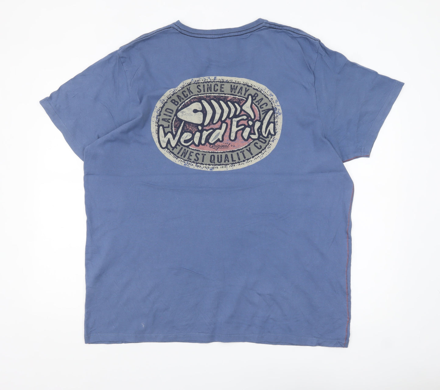 Weird Fish Men's Blue Cotton Graphic T-Shirt XL Casual Summer