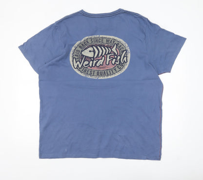 Weird Fish Men's Blue Cotton Graphic T-Shirt XL Casual Summer