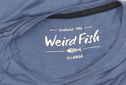 Weird Fish Men's Blue Cotton Graphic T-Shirt XL Casual Summer