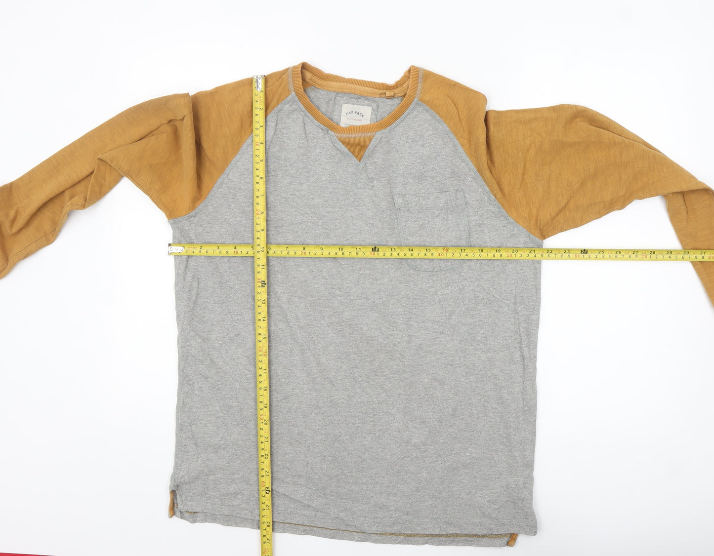 Fat Face Men's Grey & Brown Long Sleeve Cotton Top Size M