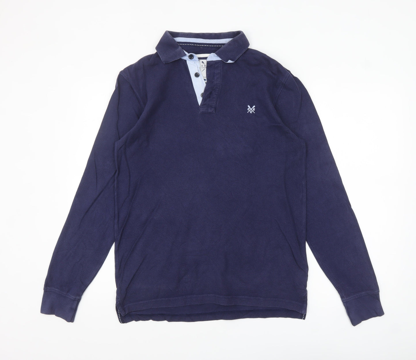 Crew Clothing Co. Men's Blue Long Sleeve Cotton Polo Shirt Small