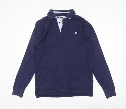 Crew Clothing Co. Men's Blue Long Sleeve Cotton Polo Shirt Small