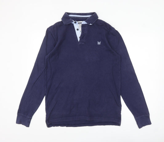 Crew Clothing Co. Men's Blue Long Sleeve Cotton Polo Shirt Small