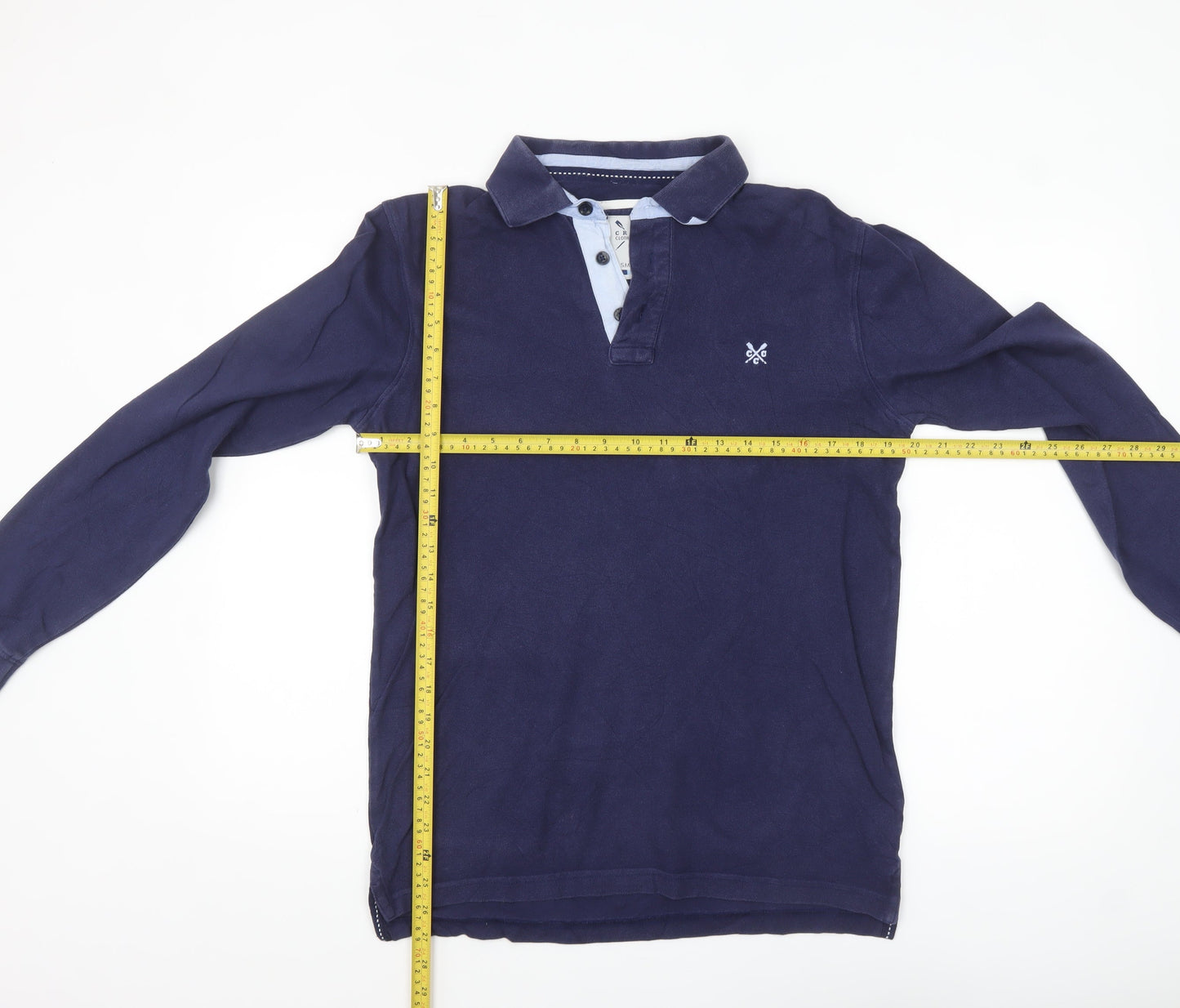 Crew Clothing Co. Men's Blue Long Sleeve Cotton Polo Shirt Small