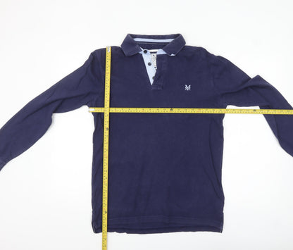 Crew Clothing Co. Men's Blue Long Sleeve Cotton Polo Shirt Small