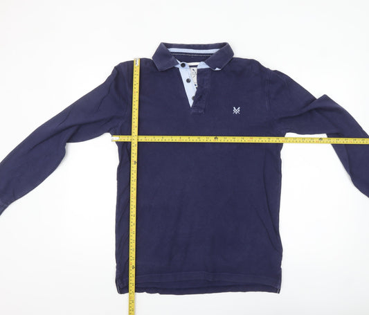 Crew Clothing Co. Men's Blue Long Sleeve Cotton Polo Shirt Small
