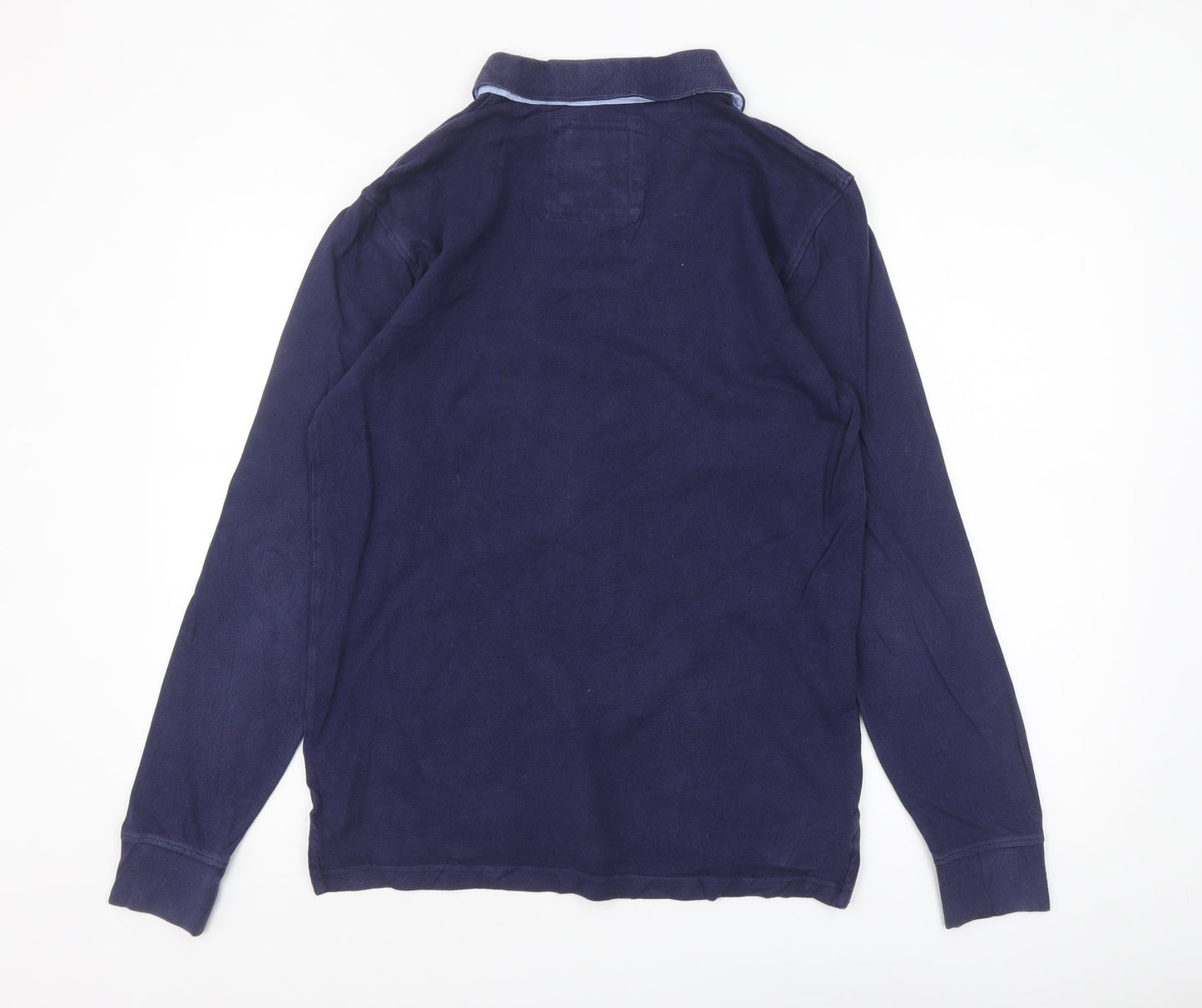 Crew Clothing Co. Men's Blue Long Sleeve Cotton Polo Shirt Small