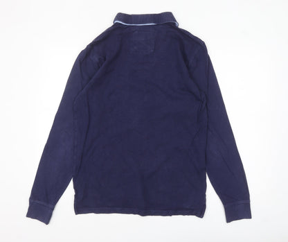 Crew Clothing Co. Men's Blue Long Sleeve Cotton Polo Shirt Small