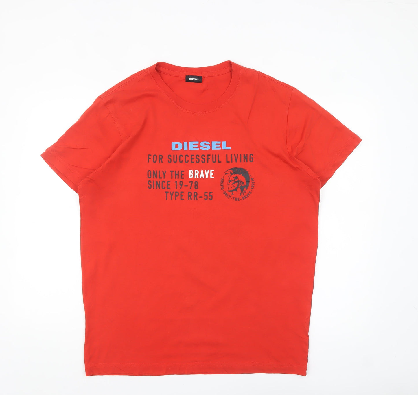 Diesel Mens Red Graphic Print Crew Neck Cotton T-Shirt L Regular Fit