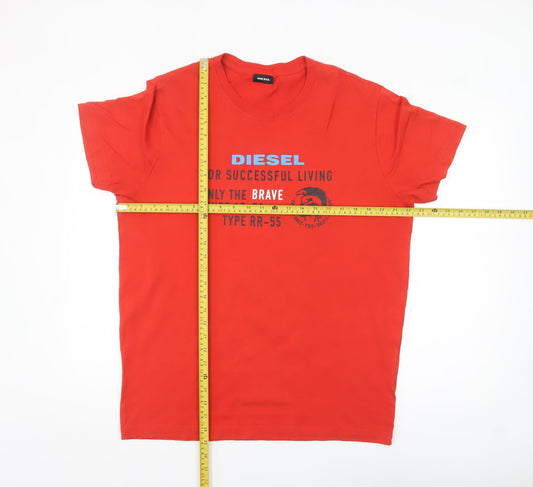 Diesel Mens Red Graphic Print Crew Neck Cotton T-Shirt L Regular Fit