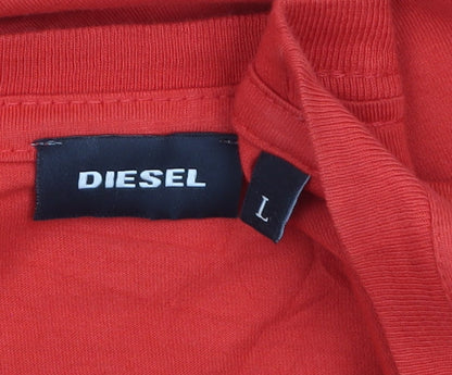 Diesel Mens Red Graphic Print Crew Neck Cotton T-Shirt L Regular Fit