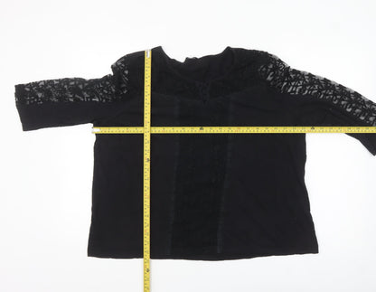 M&Co Women Black Lace 3/4 Sleeve Cotton Tunic Top Size 20