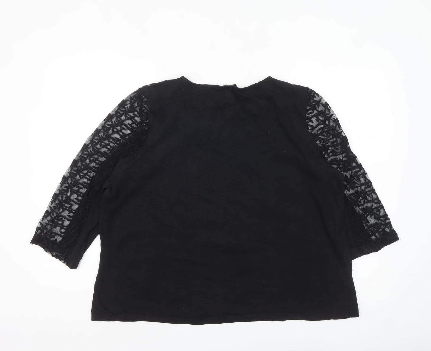 M&Co Women Black Lace 3/4 Sleeve Cotton Tunic Top Size 20