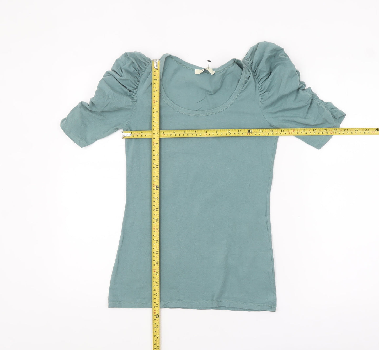 Oasis Women’s Green Puff Sleeve Cotton T-Shirt Size S