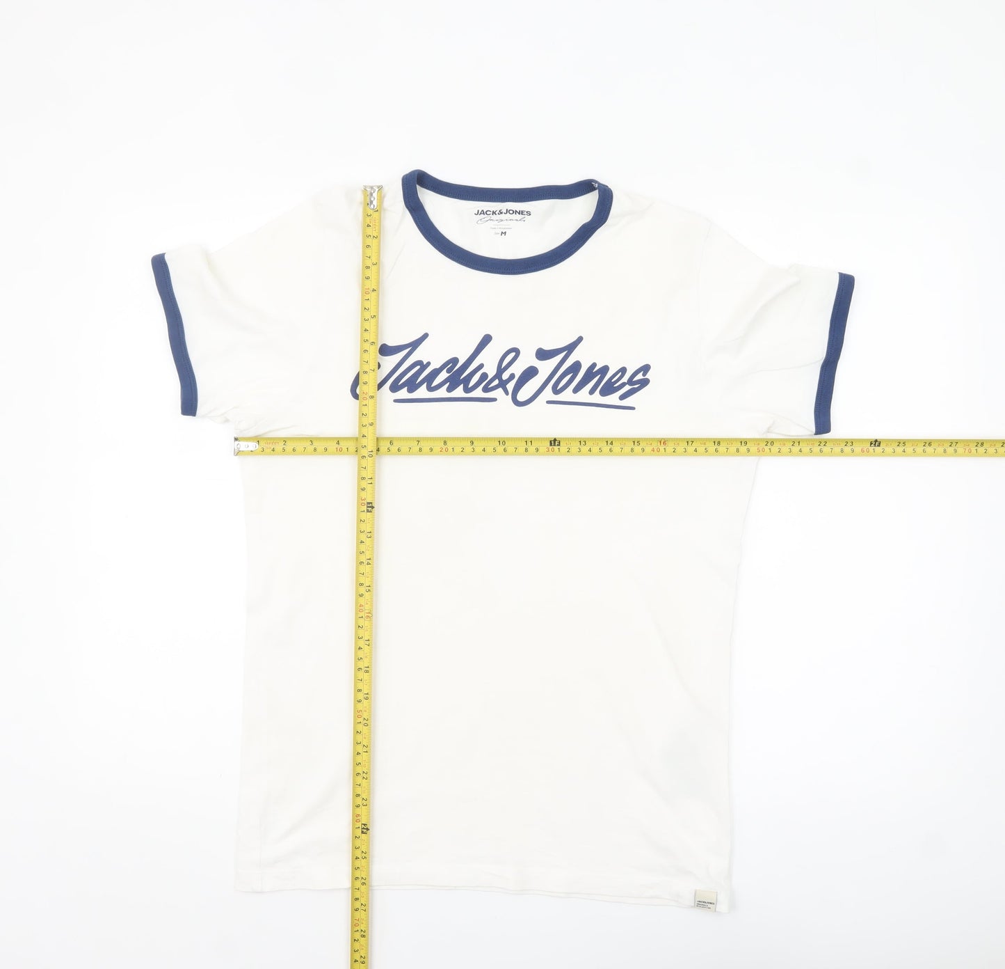 Jack & Jones Men's White and Blue Ringer T-Shirt Size M Cotton Casual