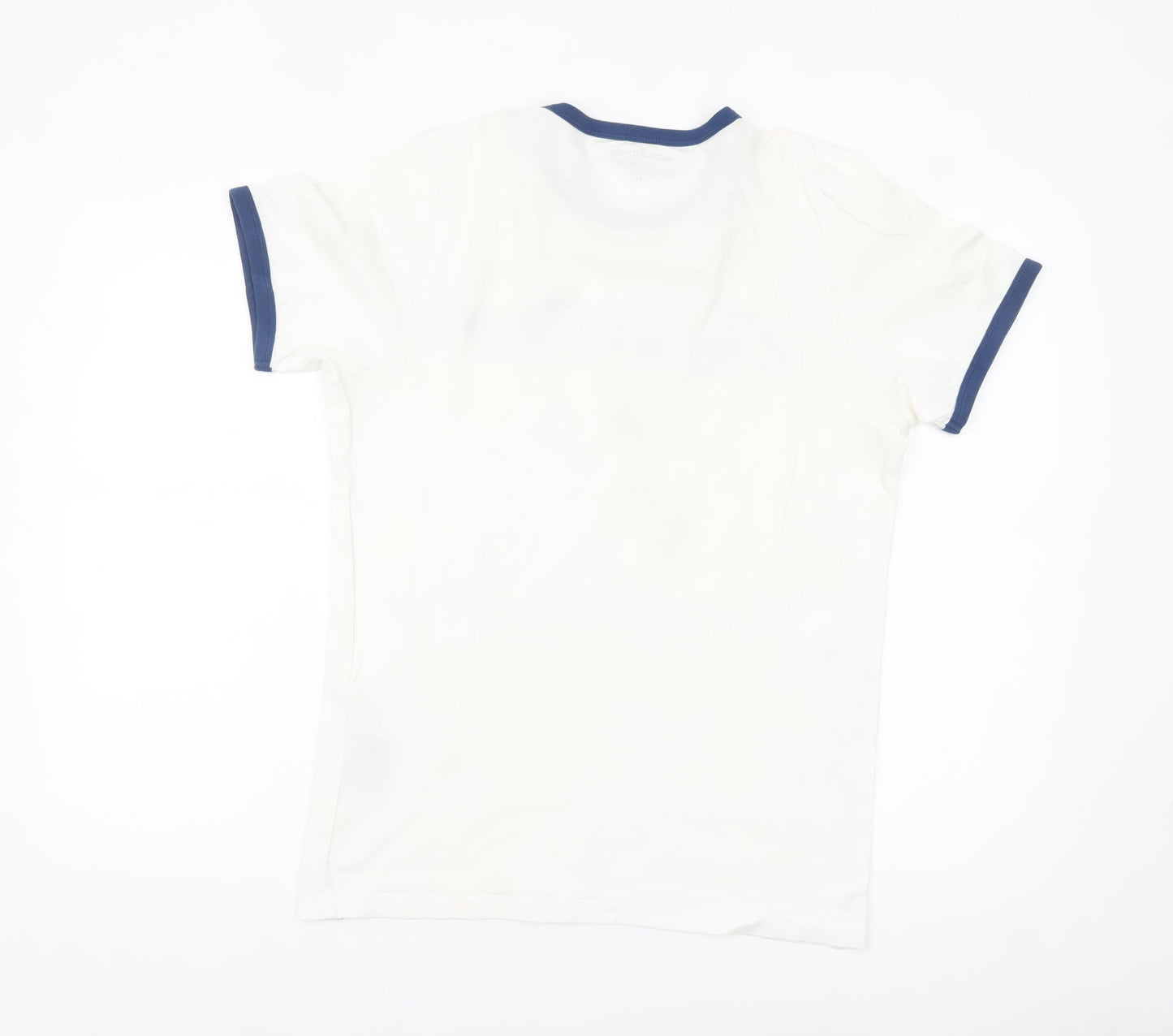 Jack & Jones Men's White and Blue Ringer T-Shirt Size M Cotton Casual