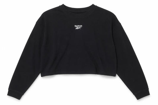 Reebok Women's Black Cropped Long Sleeve Cotton T-Shirt L