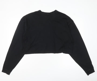 Reebok Women's Black Cropped Long Sleeve Cotton T-Shirt L