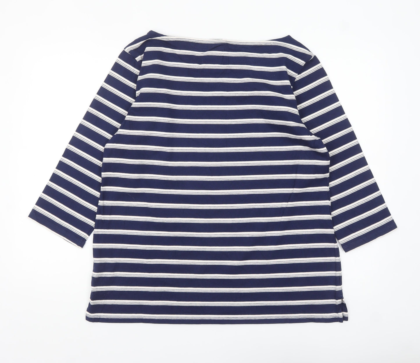Lands' End Women's Blue Striped 3/4 Sleeve Cotton Petite T-Shirt M