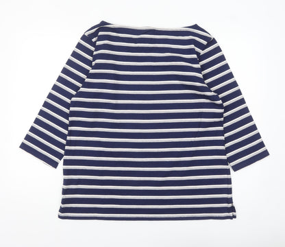Lands' End Women's Blue Striped 3/4 Sleeve Cotton Petite T-Shirt M