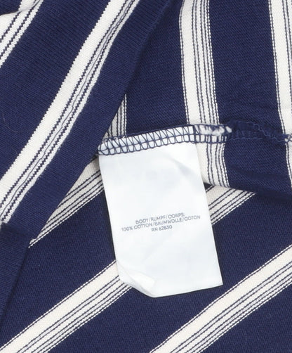 Lands' End Women's Blue Striped 3/4 Sleeve Cotton Petite T-Shirt M