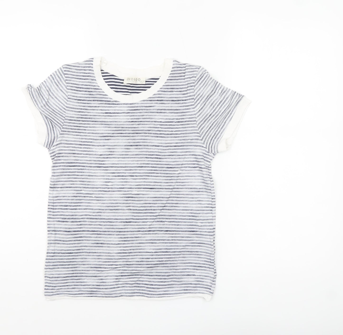 Marks and Spencer Women’s Grey Striped Cotton Linen T-Shirt Size 10
