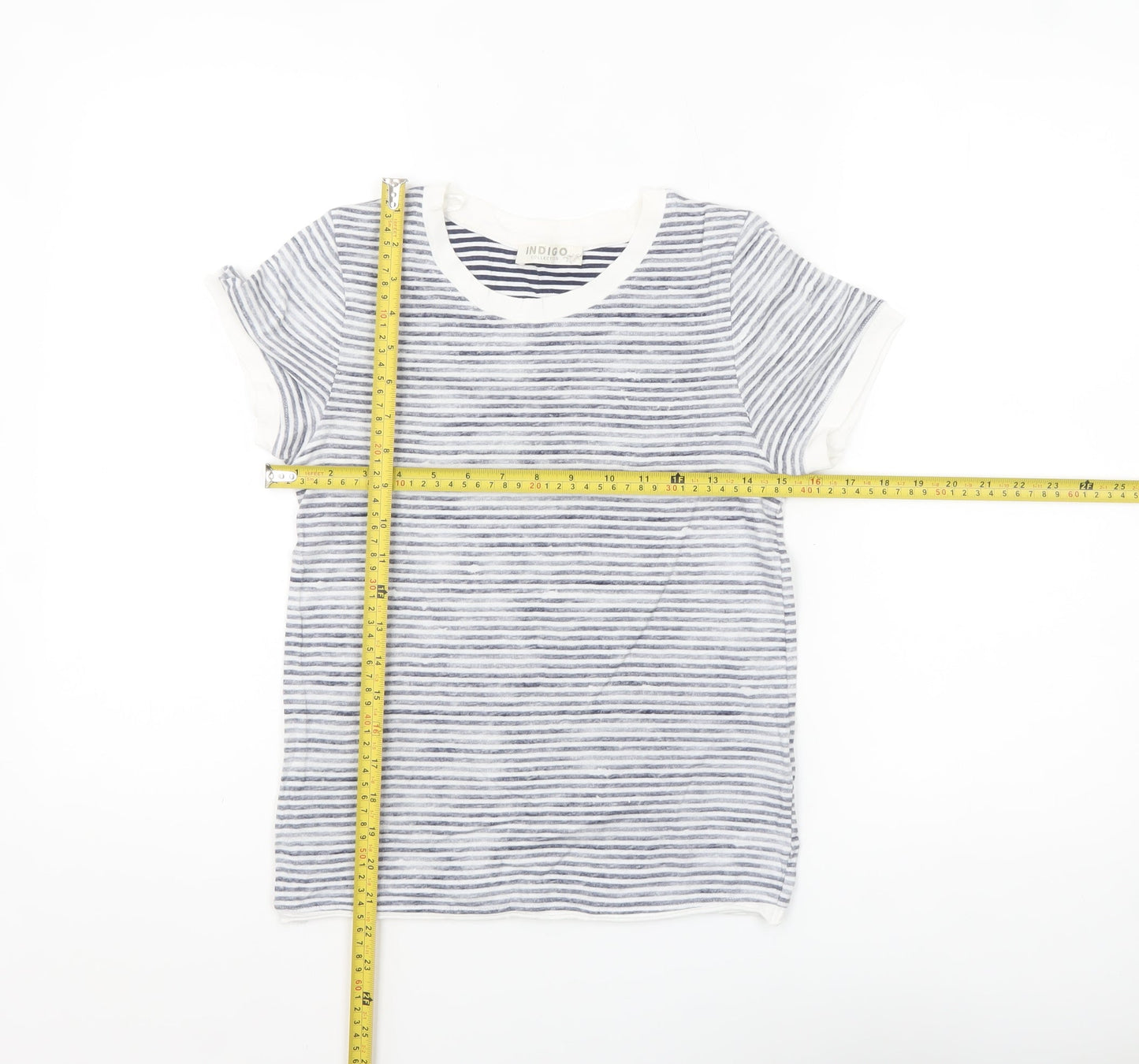 Marks and Spencer Women’s Grey Striped Cotton Linen T-Shirt Size 10