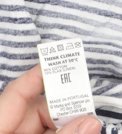 Marks and Spencer Women’s Grey Striped Cotton Linen T-Shirt Size 10