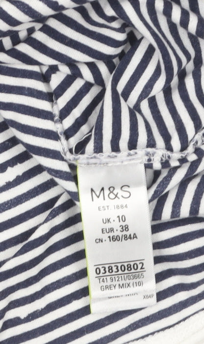 Marks and Spencer Women’s Grey Striped Cotton Linen T-Shirt Size 10