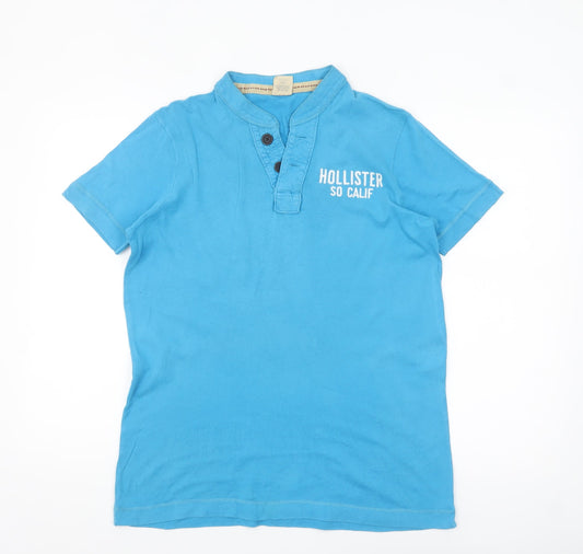 Hollister Men Blue Henley Short Sleeve Cotton T-Shirt M