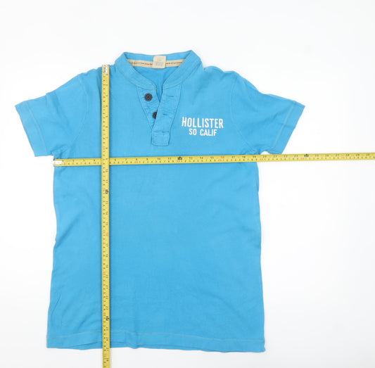 Hollister Men Blue Henley Short Sleeve Cotton T-Shirt M