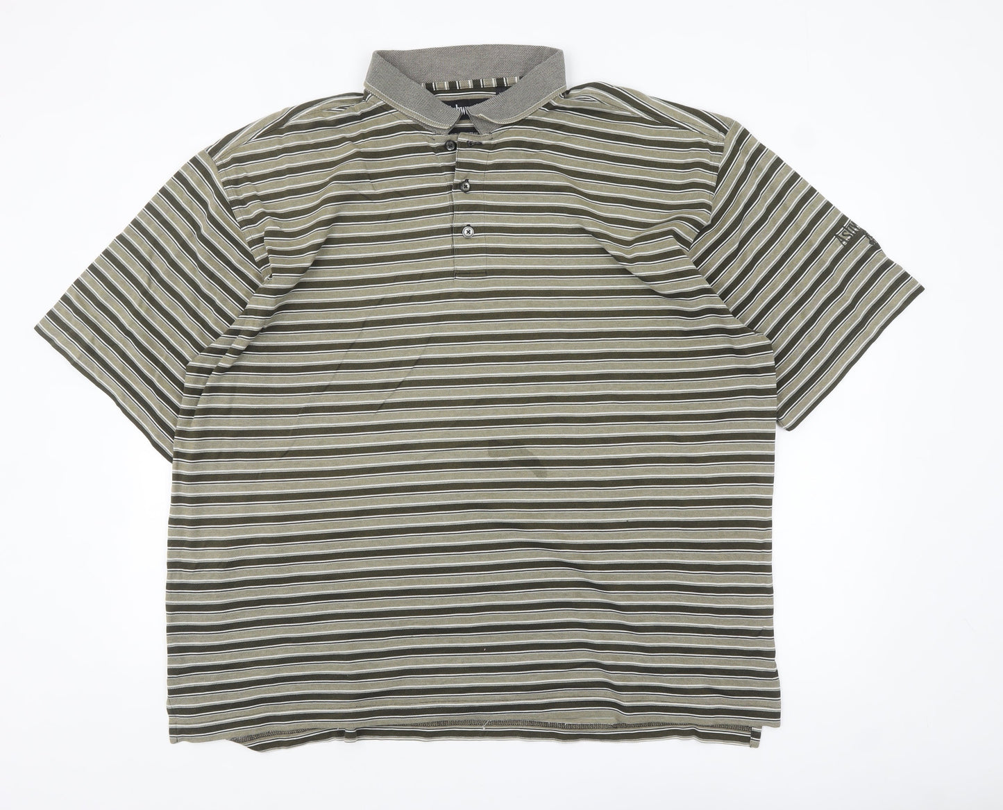 Ashworth Men's Green Striped Cotton Polo Shirt XL