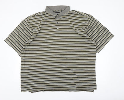 Ashworth Men's Green Striped Cotton Polo Shirt XL