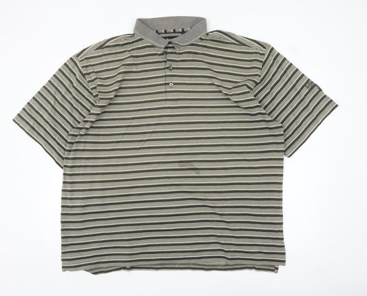 Ashworth Men's Green Striped Cotton Polo Shirt XL