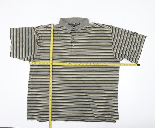 Ashworth Men's Green Striped Cotton Polo Shirt XL