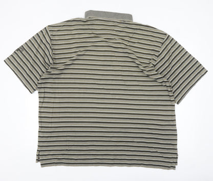 Ashworth Men's Green Striped Cotton Polo Shirt XL