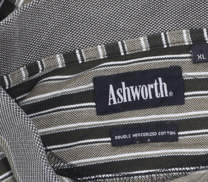 Ashworth Men's Green Striped Cotton Polo Shirt XL