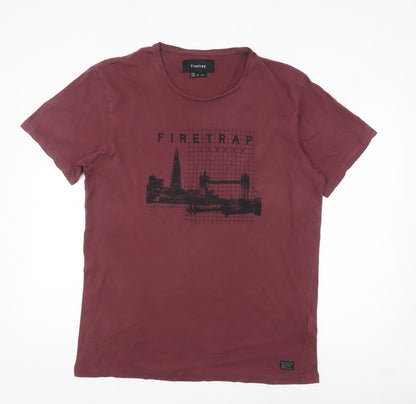 Firetrap Men's Burgundy London Graphic Cotton T-Shirt Size L